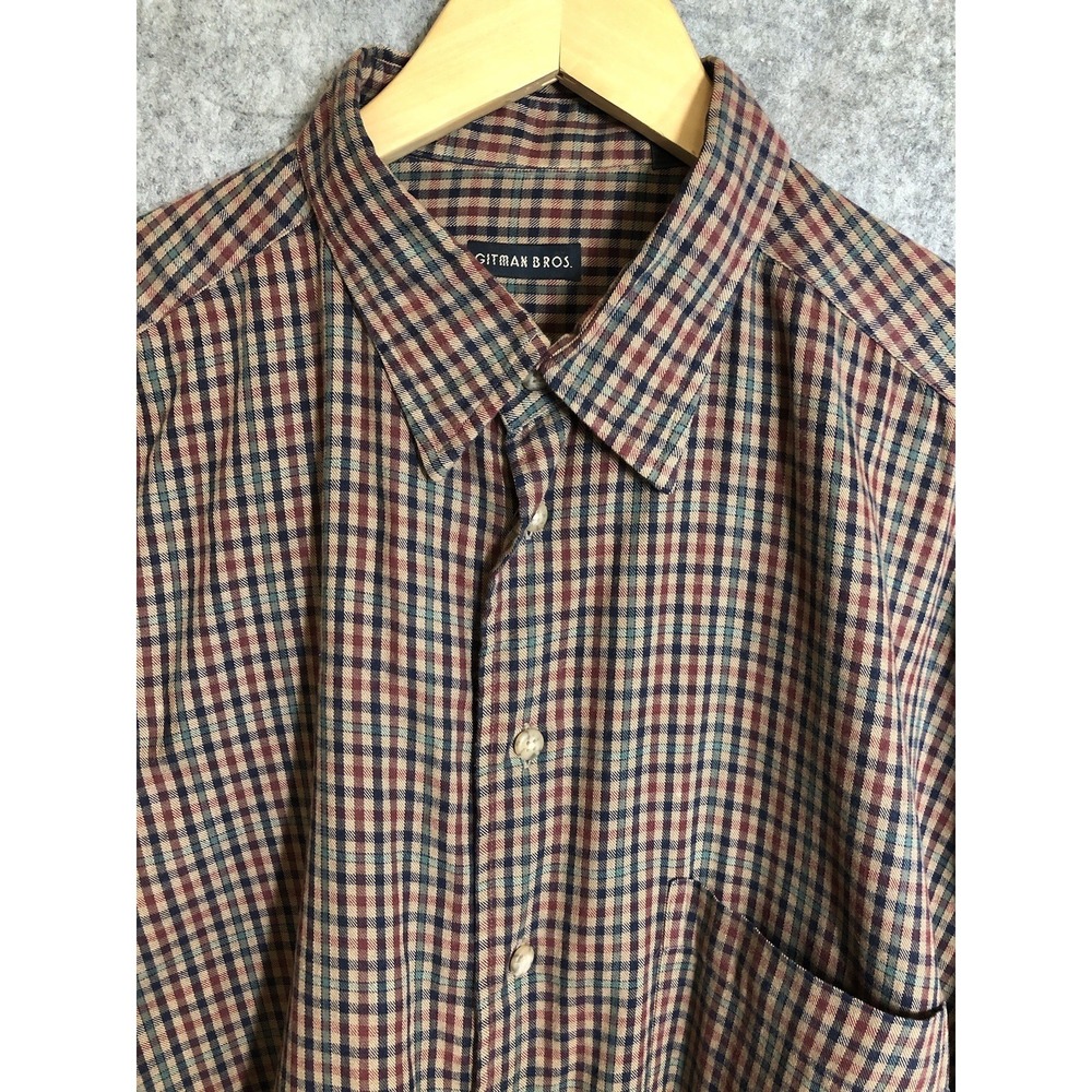 Gitman Bros. Shirt Large Brown Check Cotton Flannel Career Casual Classic